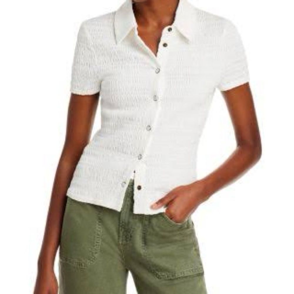 NWT Veronica Beard Henri White Textured Button-Up Blouse